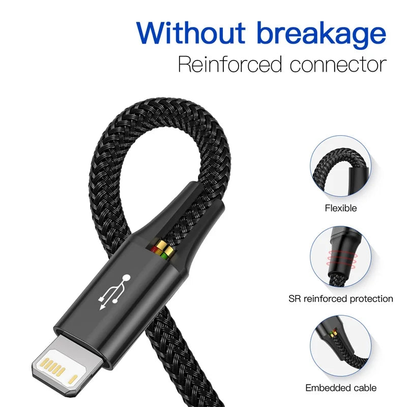 Black braided USB cable with reinforced connector on a white background