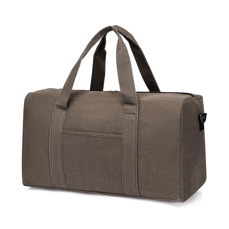 Brown duffel bag on a white background
