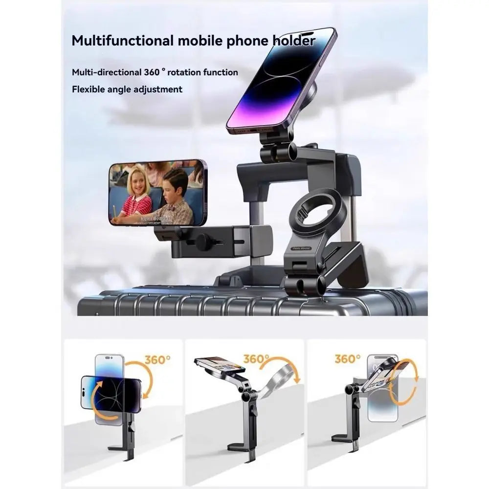 Multifunctional mobile phone holder with 360-degree rotation on a white background
