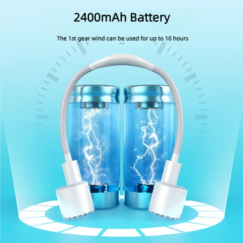 Two blue cylindrical devices with white connectors on a light blue background, highlighting a 2400mAh battery feature.