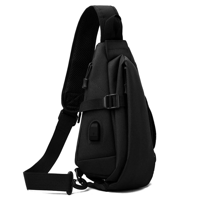 Black sling bag on a white background