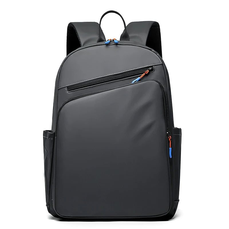 Gray backpack with multiple pockets on a white background