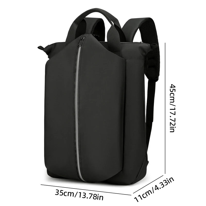 Black backpack with measurements on a white background