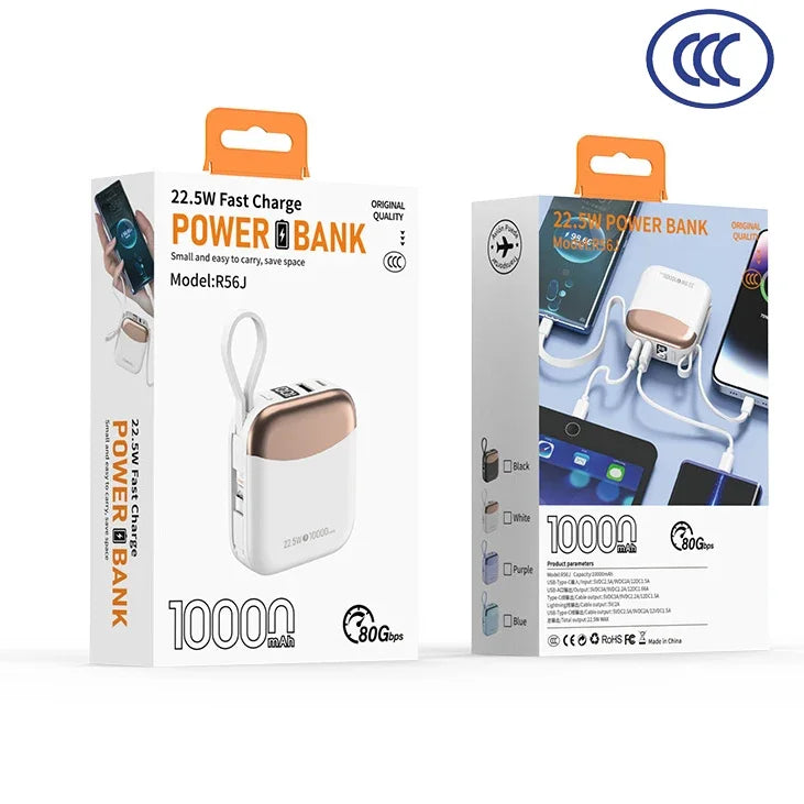 Power bank packaging with product illustration and branding on a white background