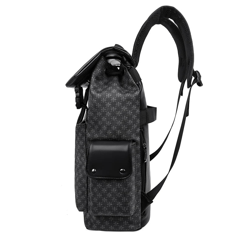 Gray backpack with a black flap on a white background