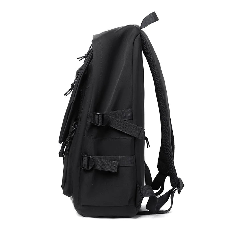 Black backpack on a white background