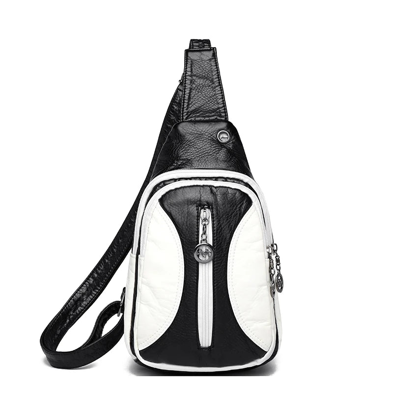 Black and white sling bag on a white background