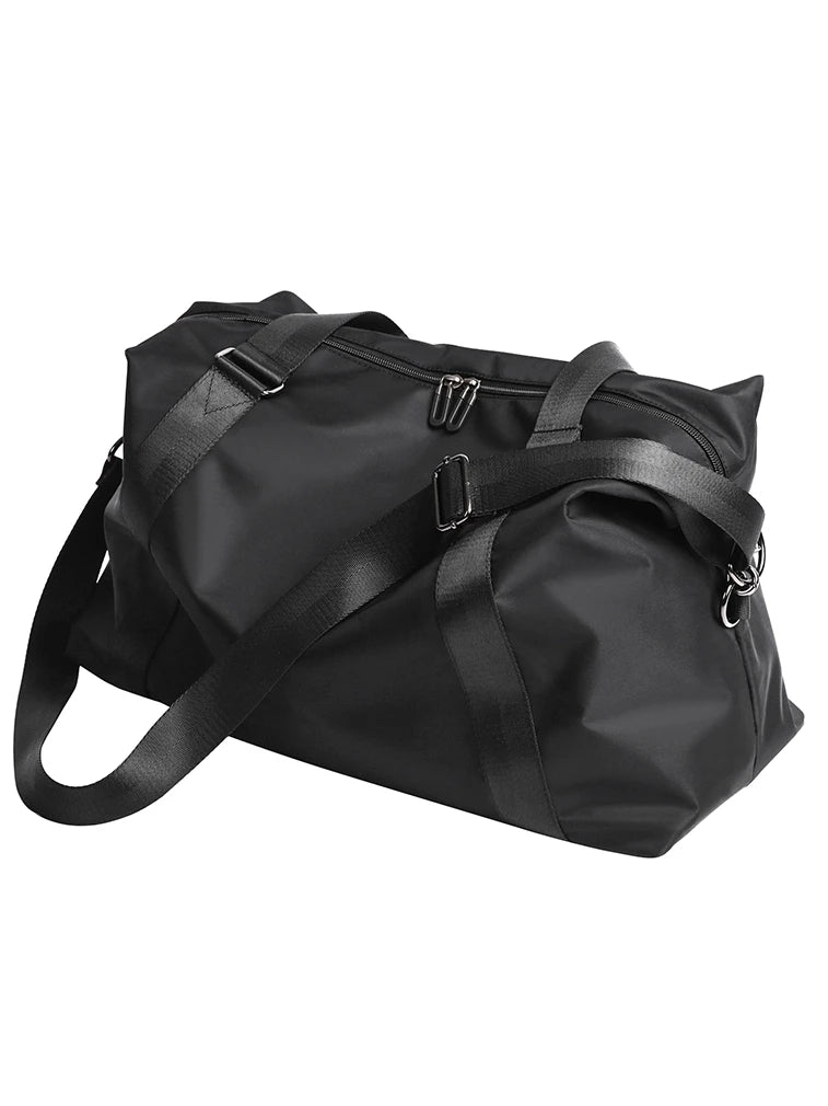 Black duffel bag on a white background