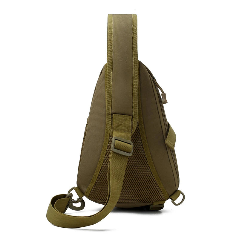 Green backpack with a strap on a white background
