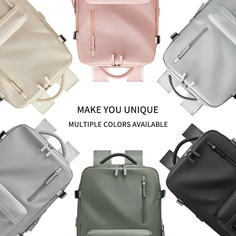 Collection of various suitcases in different colors on a white background with text 'MAKE YOU UNIQUE MULTIPLE COLORS AVAILABLE'.