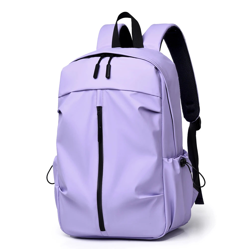 Purple backpack with black straps on a white background