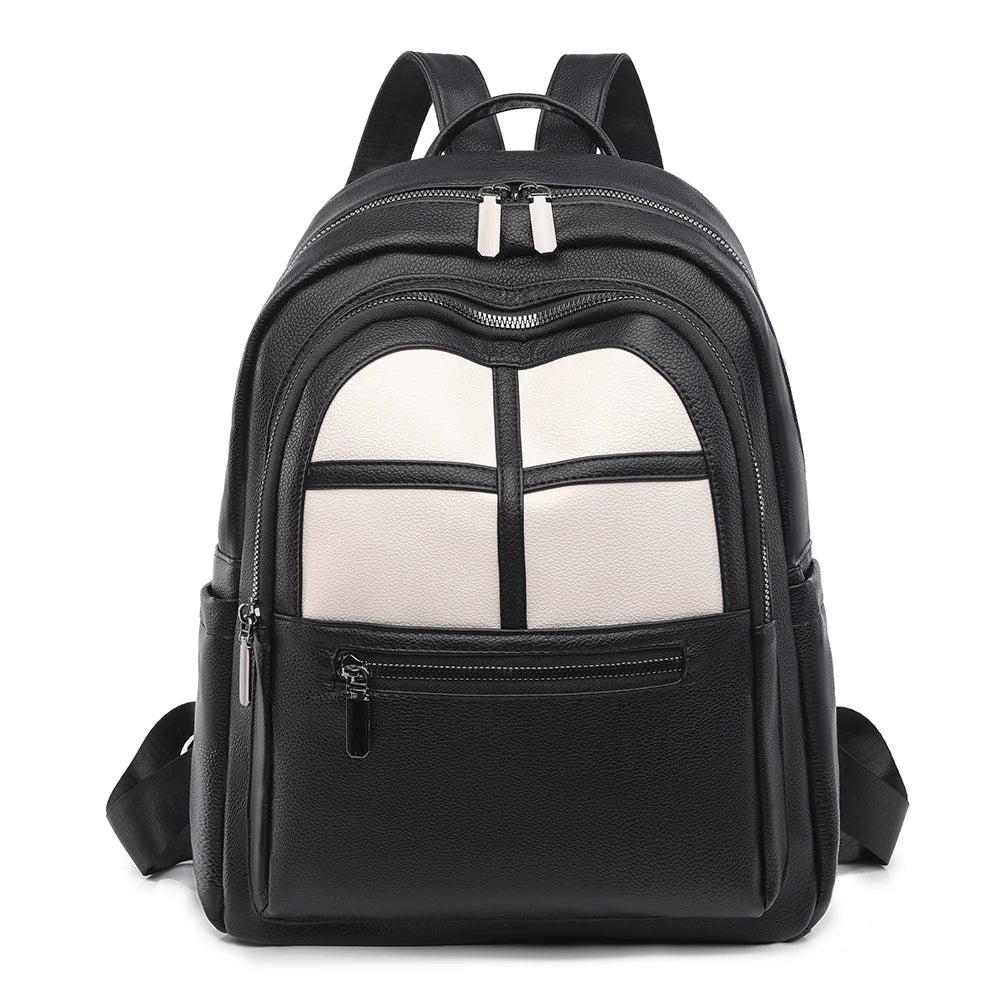 Black backpack with a clear front panel on a white background