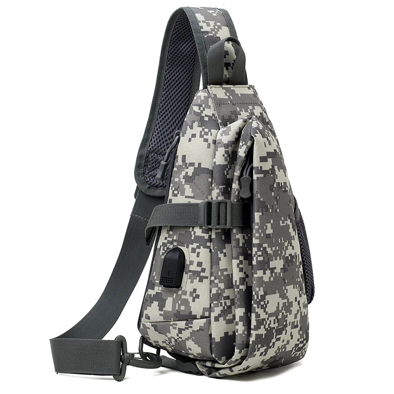 Camouflage sling bag on a white background