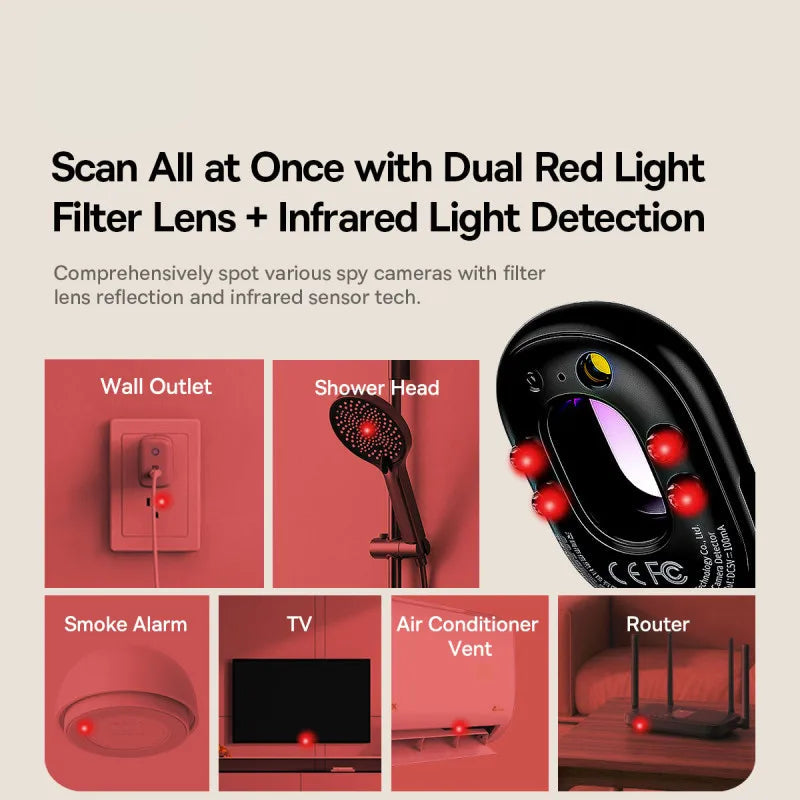 Baseus device with dual red light filter lens and infrared light detection on a beige background.