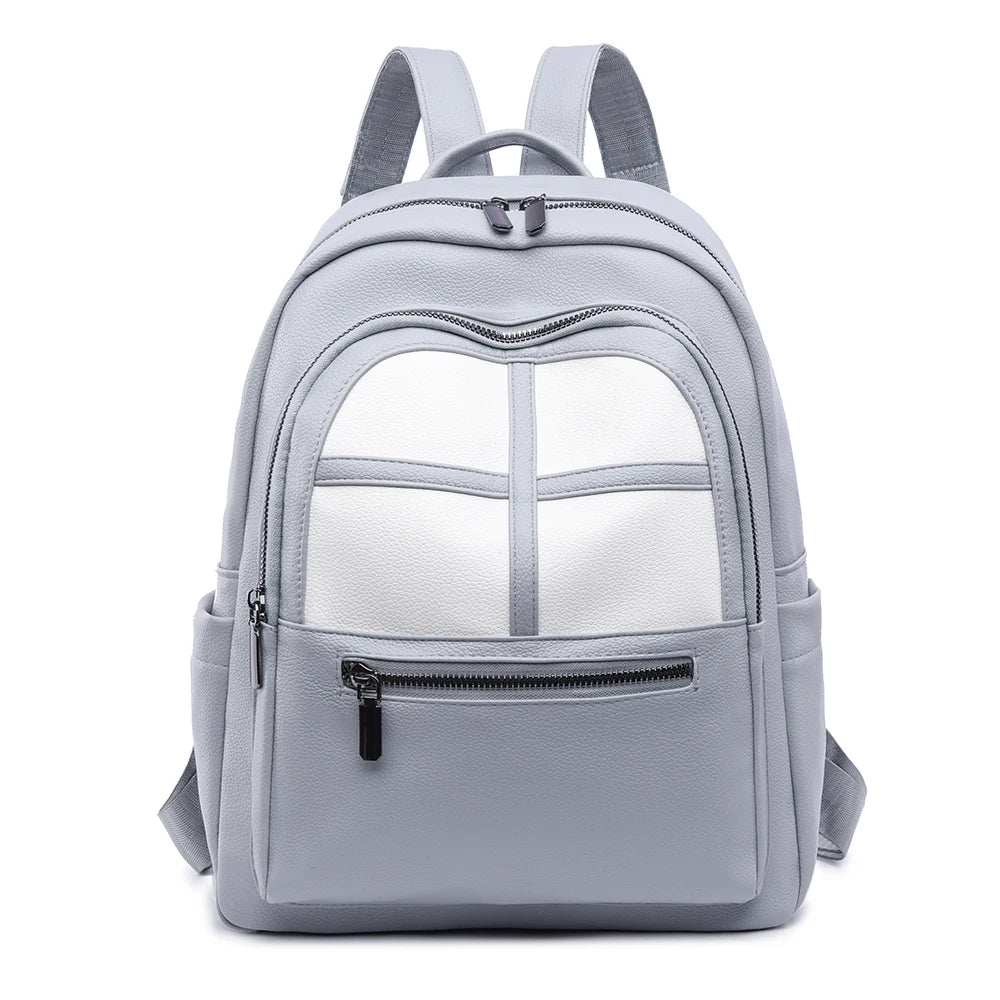 Gray backpack with a transparent window on a white background