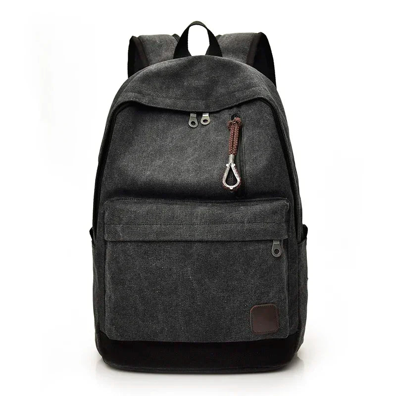 Gray backpack with a front pocket on a white background
