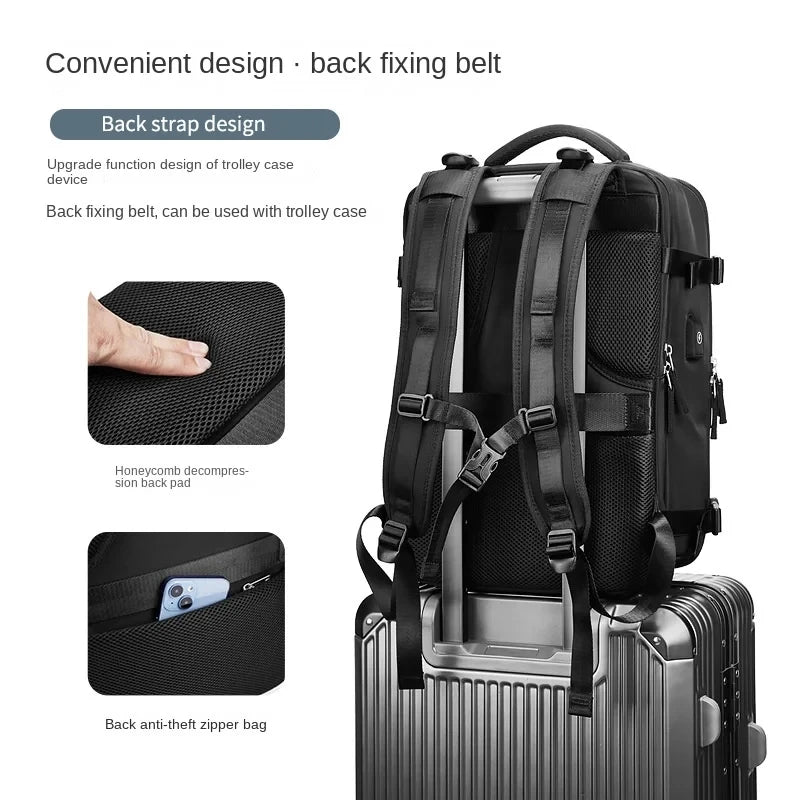 Backpack with trolley case design features on a white background
