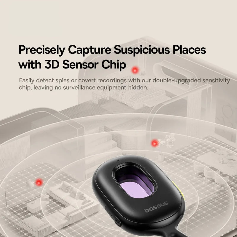 Baseus device with 3D sensor chip on a map background, highlighting security feature.