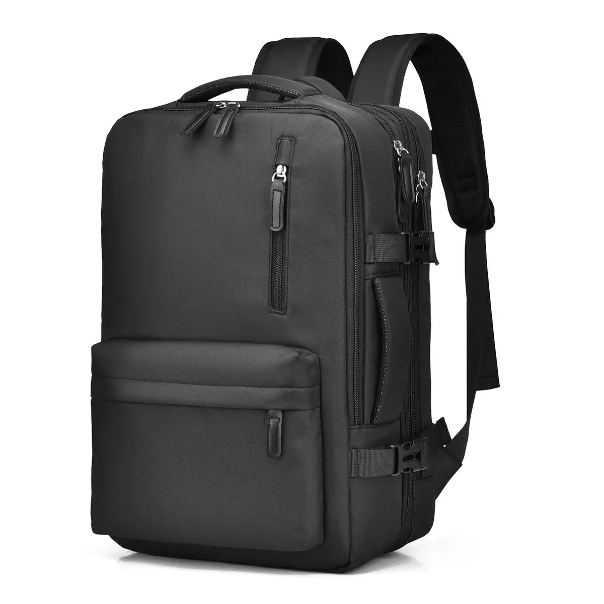 Black backpack on a white background