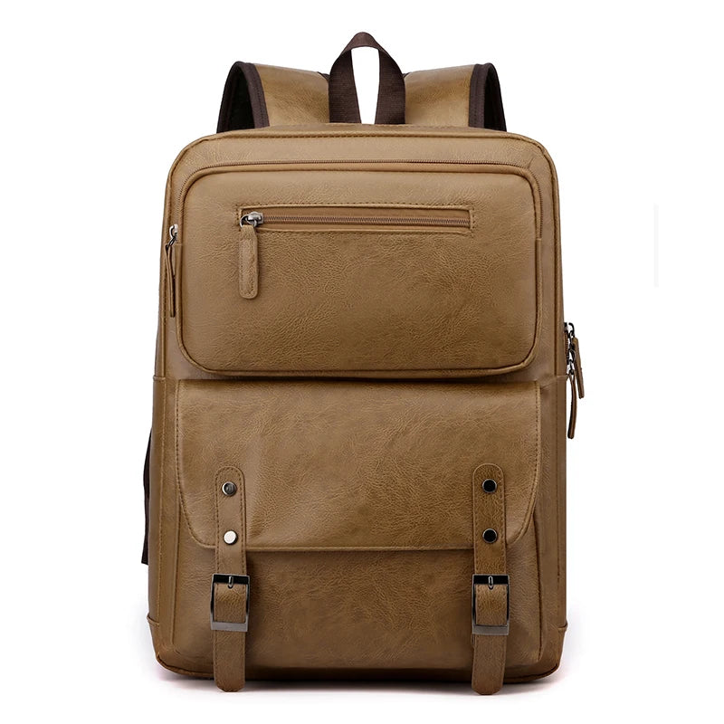Brown leather backpack on a white background