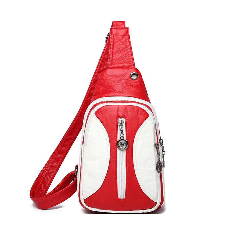 Red and white sling bag on a white background