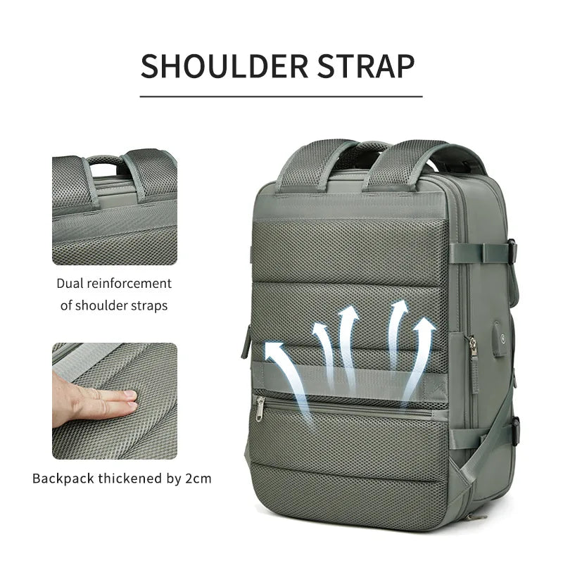 Gray backpack with highlighted shoulder straps and reinforced areas on a white background