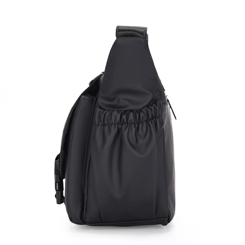 Black sling bag on a white background