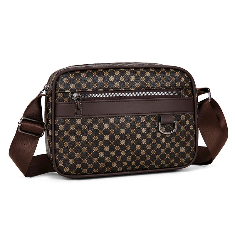 Brown patterned shoulder bag on a white background