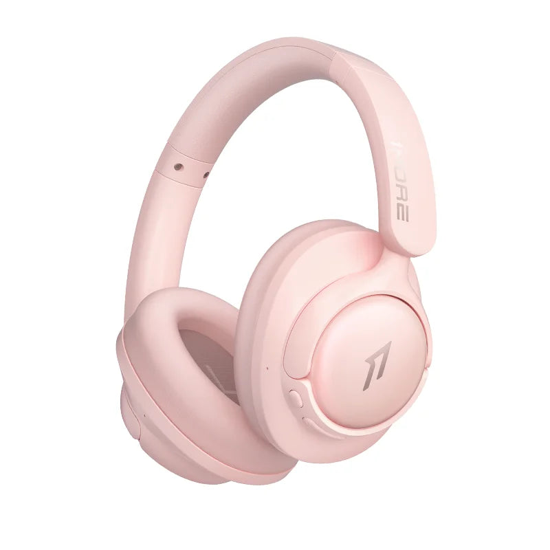 Pink headphones on a white background