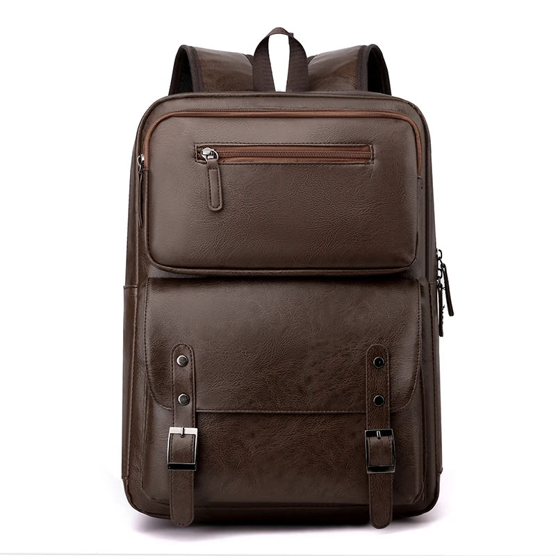 Brown leather backpack on a white background