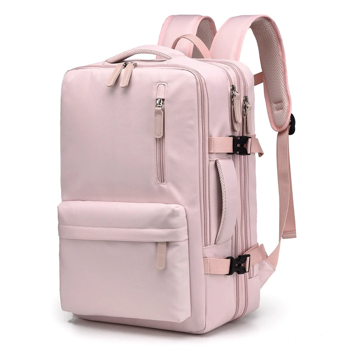 Pink backpack on a white background