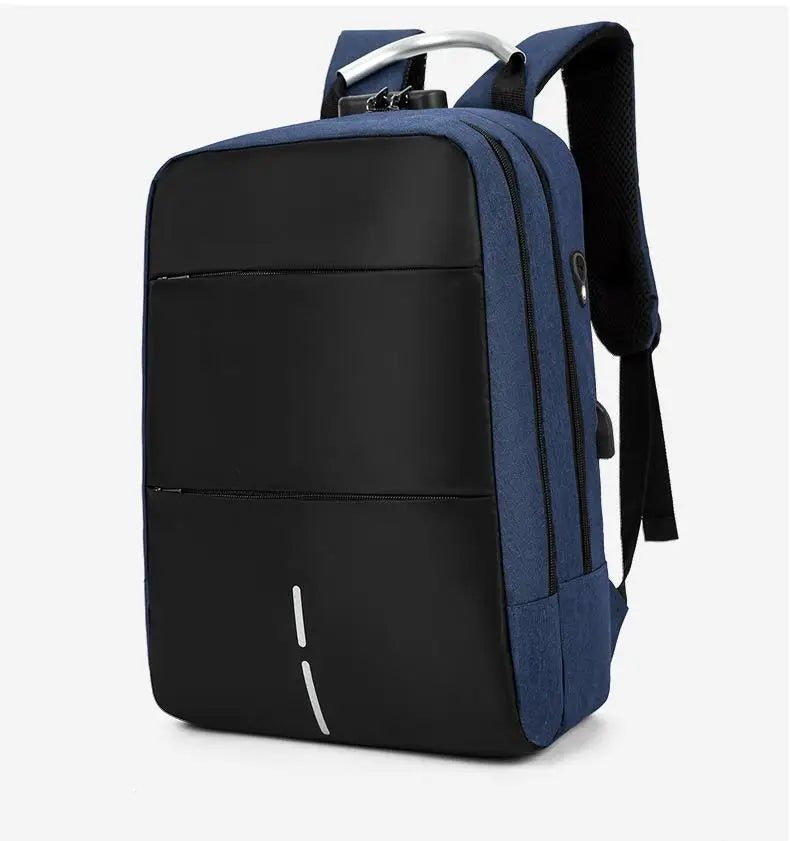 Black and blue backpack on a white background