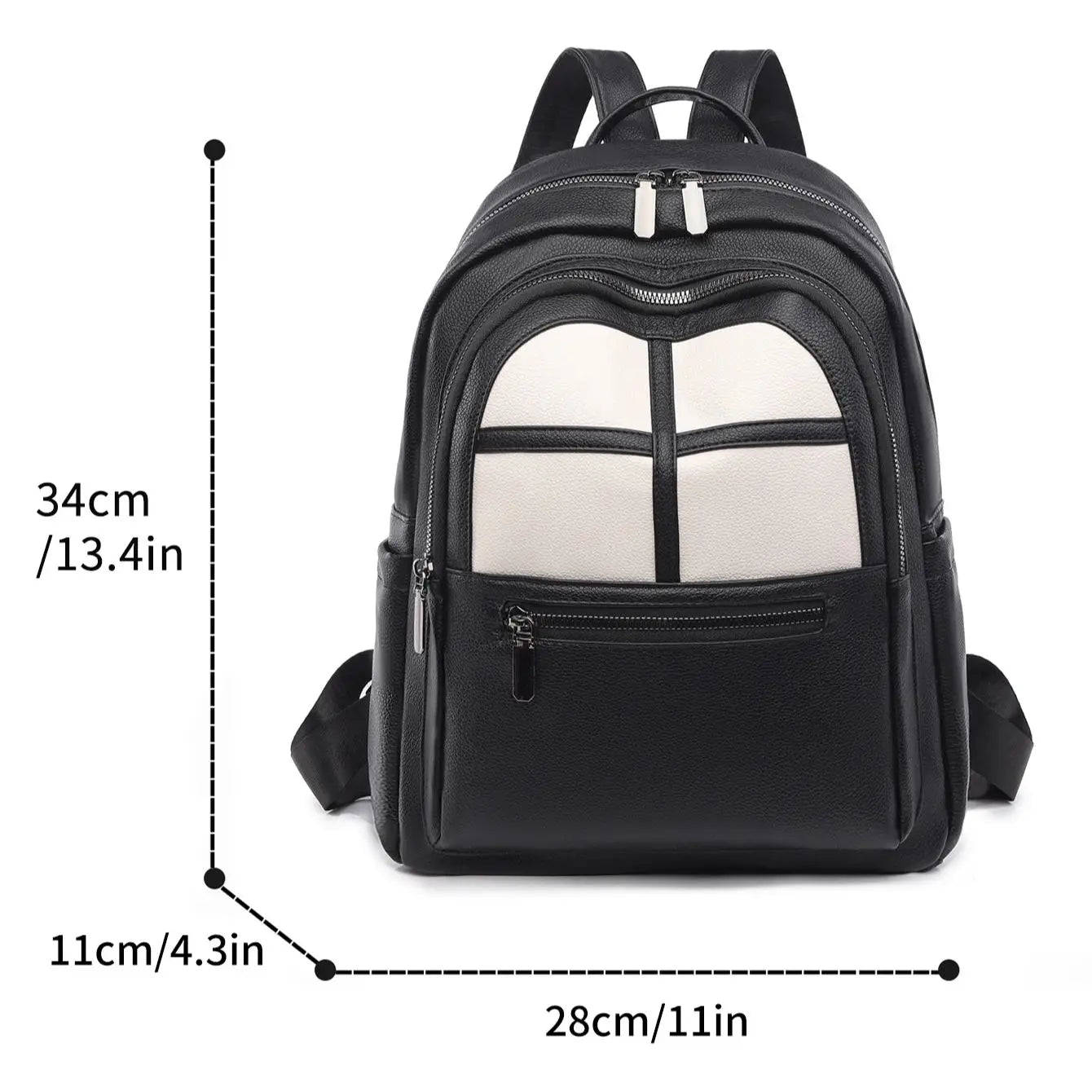 Black backpack with measurements on a white background