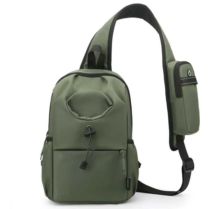 Green sling bag with a strap on a white background