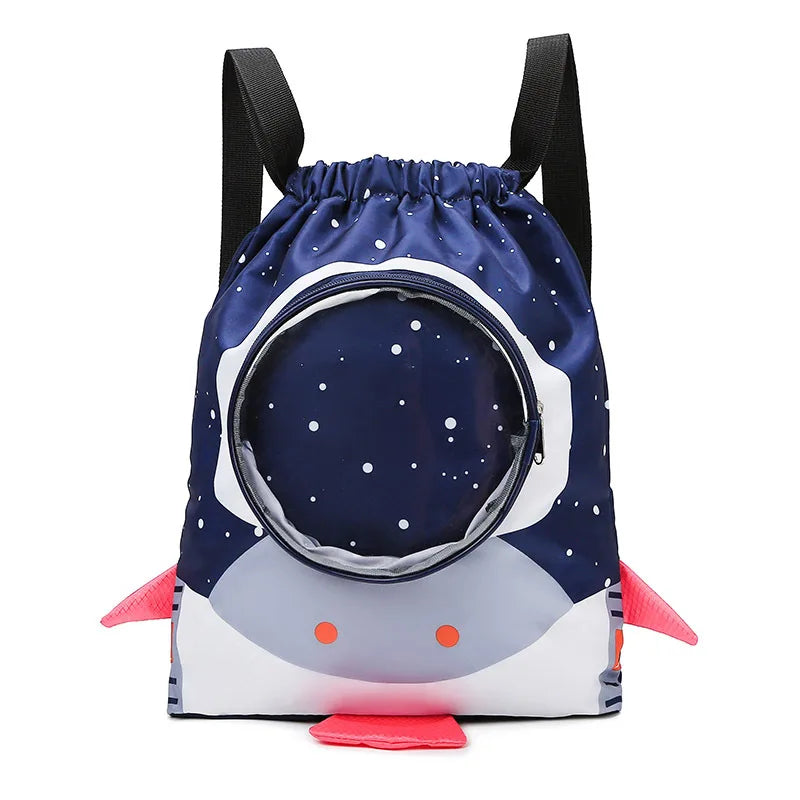 Drawstring bag with space-themed design on a white background