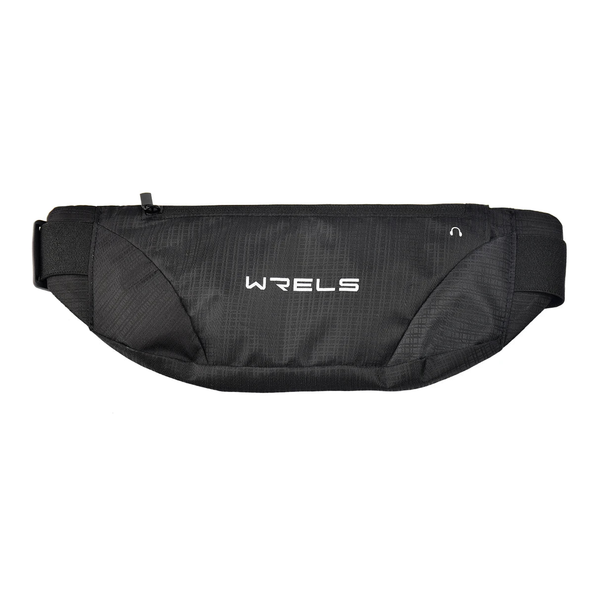 Black waist bag with 'WRELS' branding on a white background