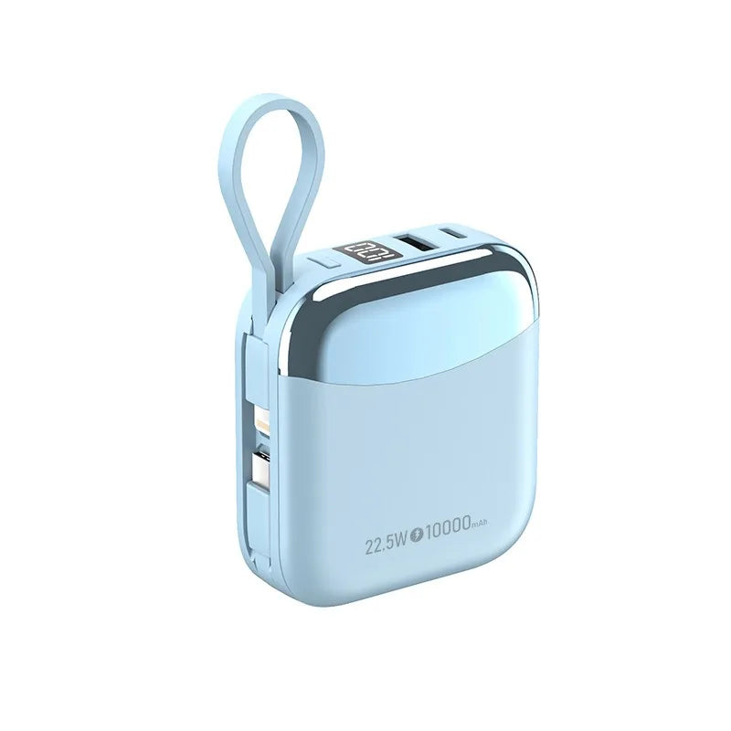 Blue portable charger with USB ports on a white background