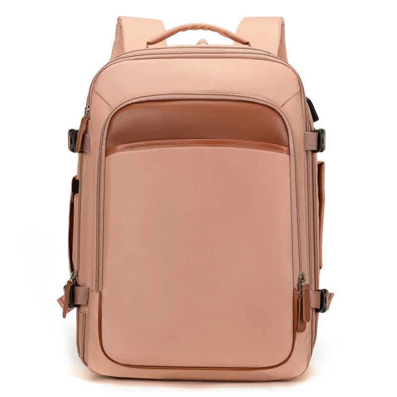 Pink backpack on a white background