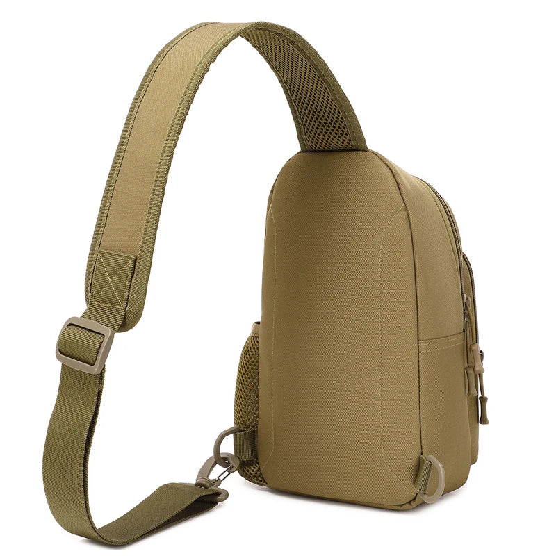 Khaki sling bag on a white background