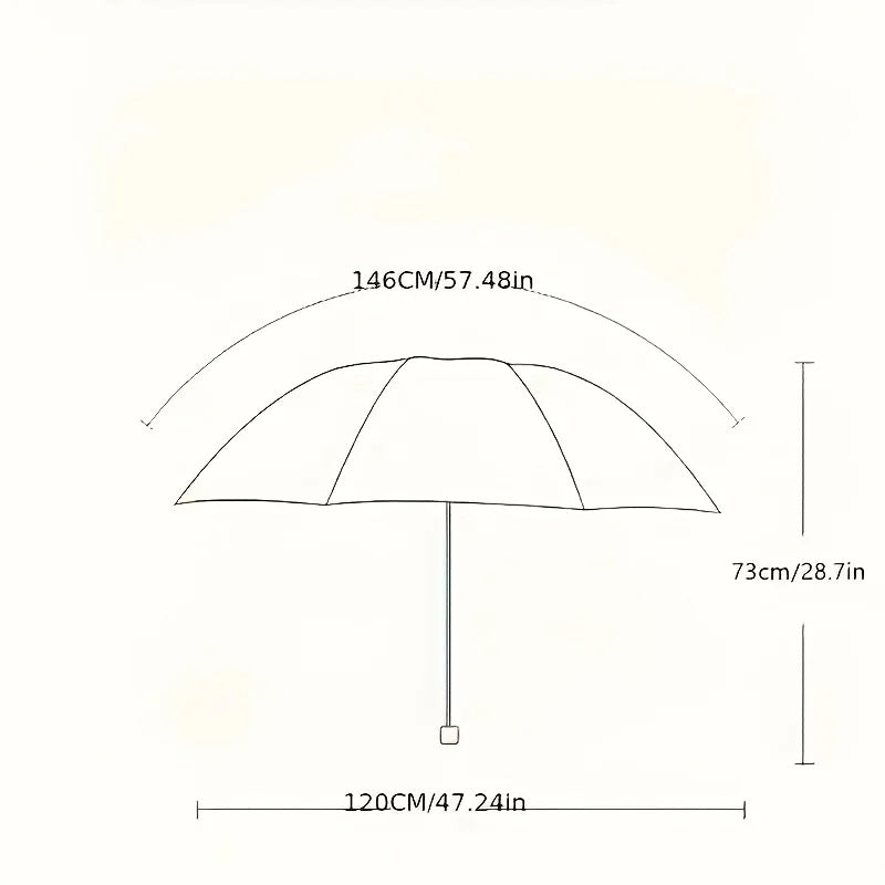 Measurement chart of an umbrella with dimensions labeled