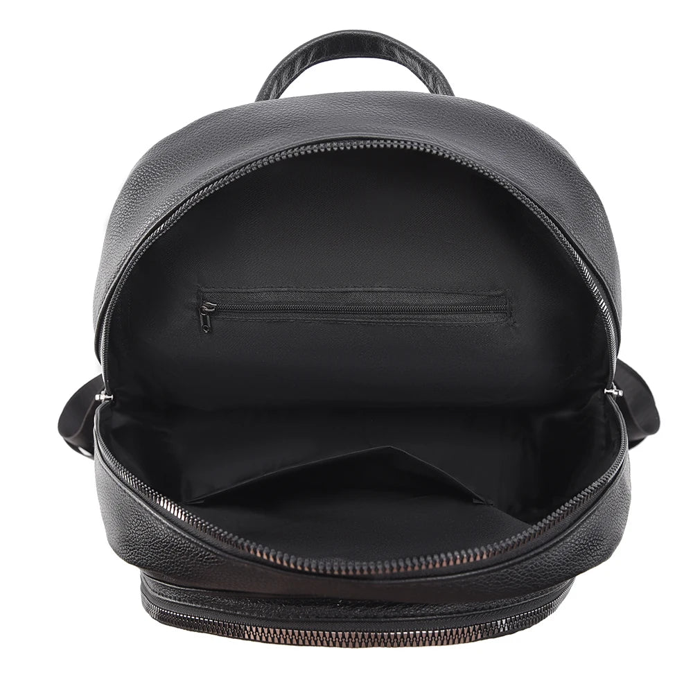 Black leather backpack on a white background