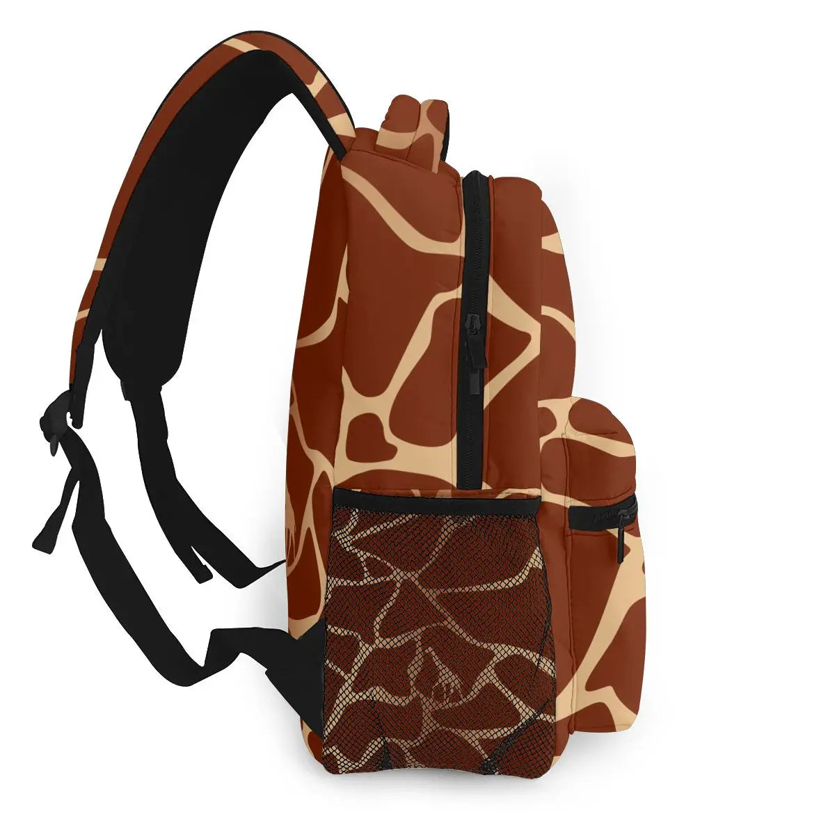 Backpack with giraffe pattern on a white background