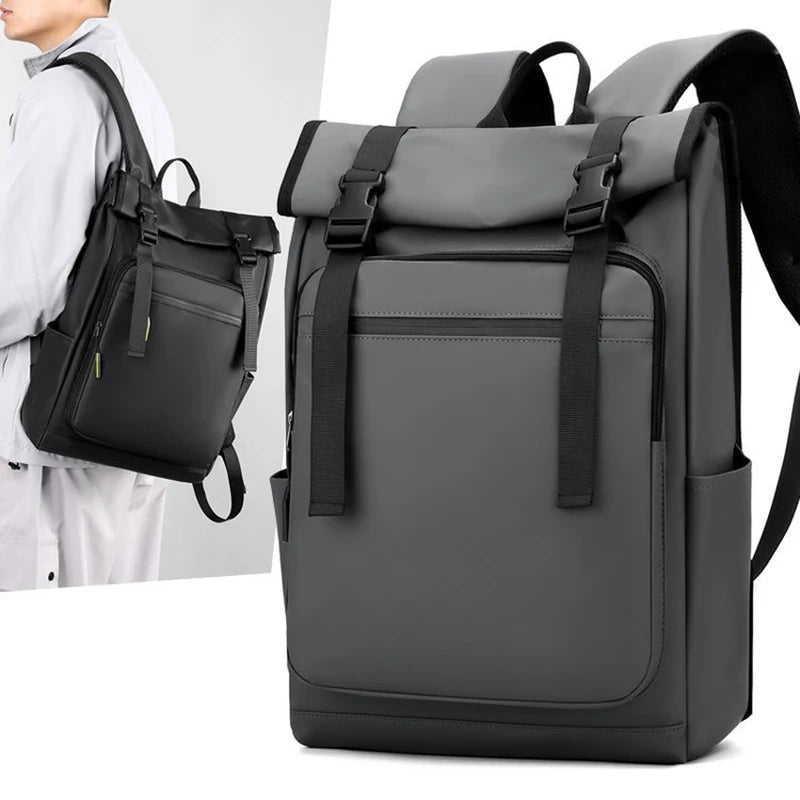 Gray backpack with black accents on a white background