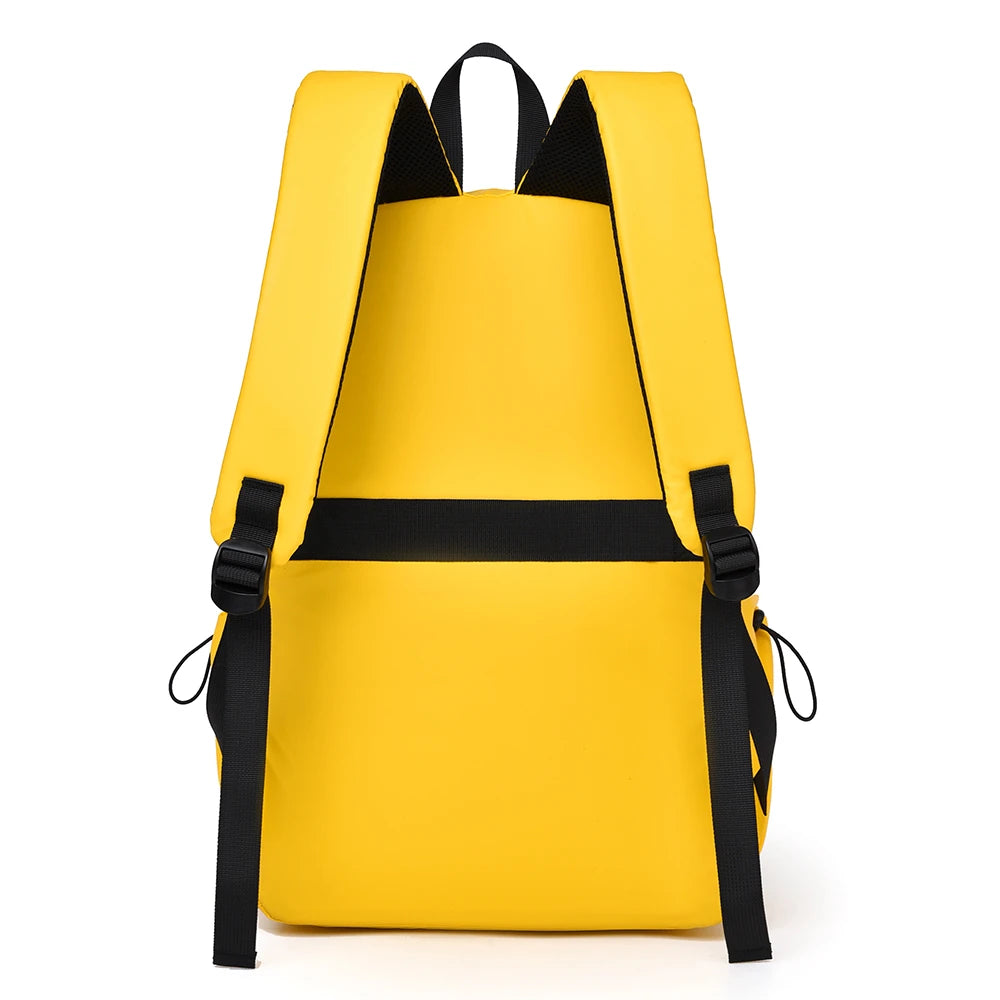 Yellow backpack with black straps on a white background