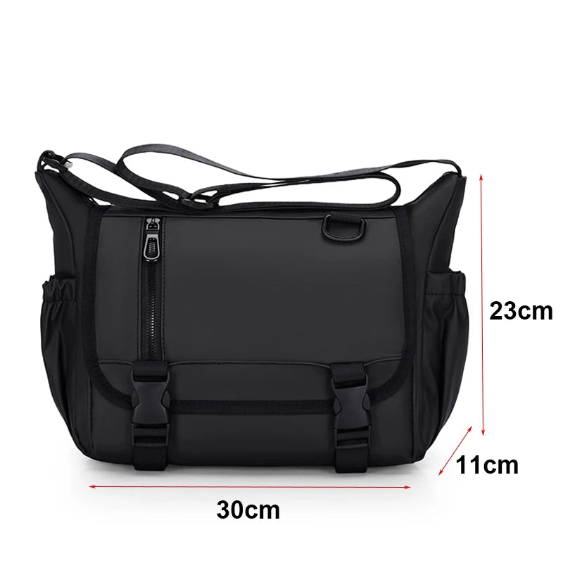 Black shoulder bag with measurements on a white background