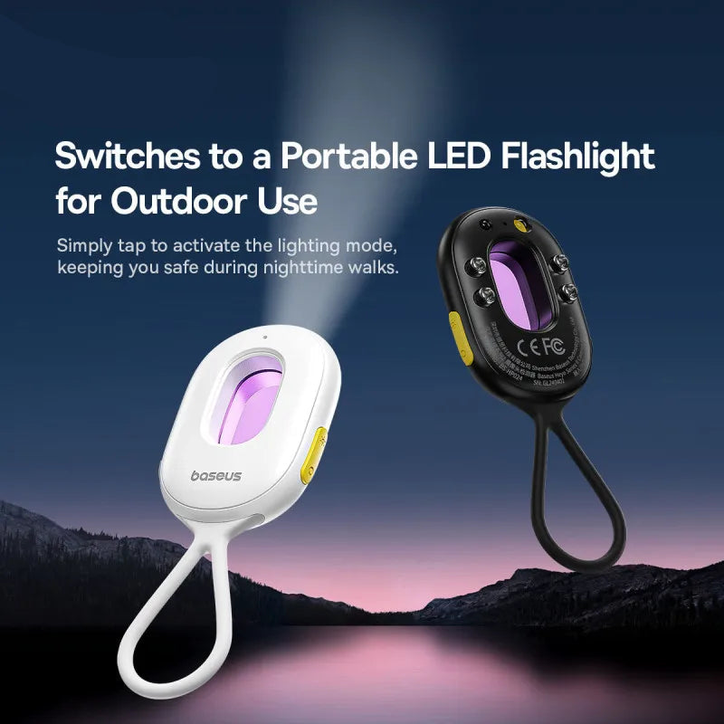 Baseus portable LED flashlight with a mountainous background