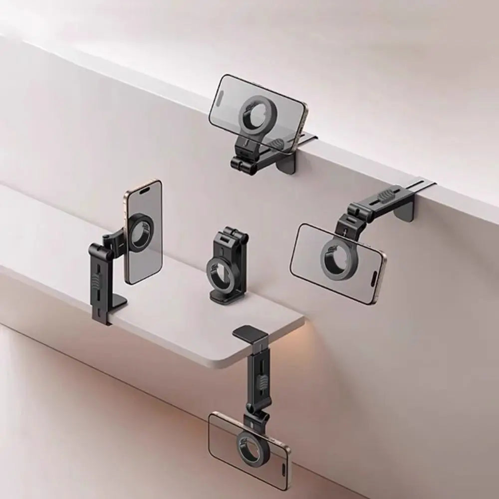 Set of phone holders on a white surface with a neutral background
