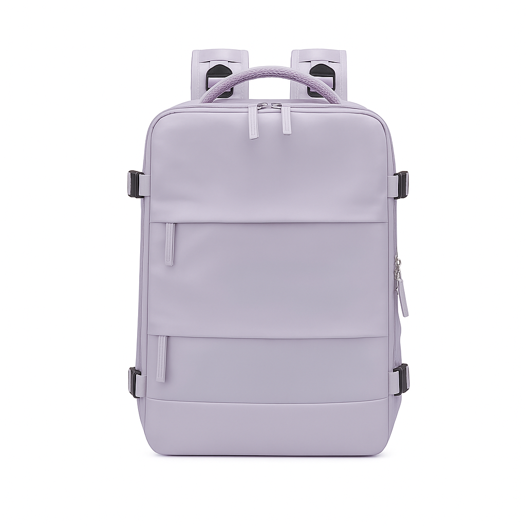 Lavender purple backpack with straps on a white background