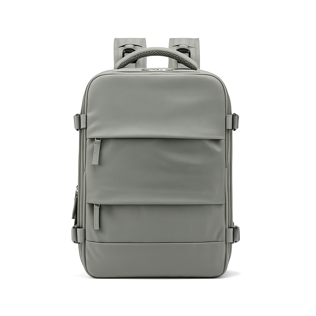 Gray backpack on a white background