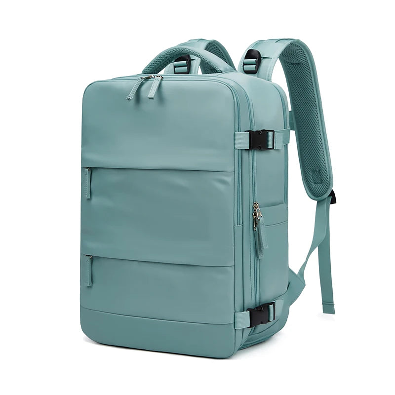 Mint green backpack with straps on a white background